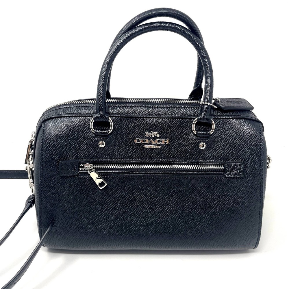 Coach Rowan Satchel Leather Crossbody Purse Black with Silver Hardware